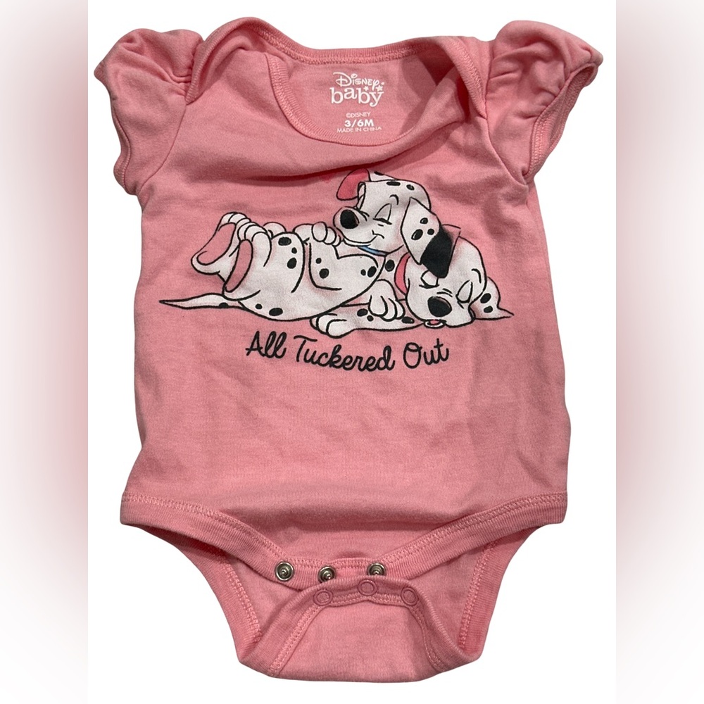 Disney Baby Pink Dalmatian Onesie “All Tuckered Out” Size 3-6M - Picture 3 of 3